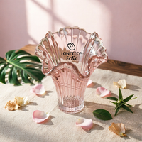 Pink Glass Vase Simple Design Pink Vase Wavy Rim for Living Room