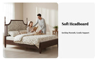 French design Upholstered Wooden Bed Vintage Design Upholstered Wood Bed Frame Sturdy Slat Support Bedroom Furniture No Box mattress support system Needed for partners, Homeowners, Renters, Guest Room, Apartment, Home