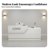 Compact Design Small Reception Desk Large Storage Space Modern Reception Desk Multi-Functional Retail Checkout Counter Sturdy Construction for Money Iers, Receptionists, Shopkeepers, Barbershop, Boutique, Office, Lobby