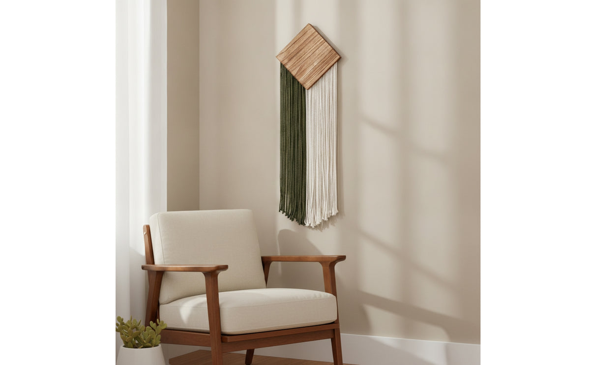 Bohemian Wood Wall Art with Fringe Handmade Macrame Wall Hanging Woven Boho Tapestry Cotton for Living Room, Bedroom, Entryway