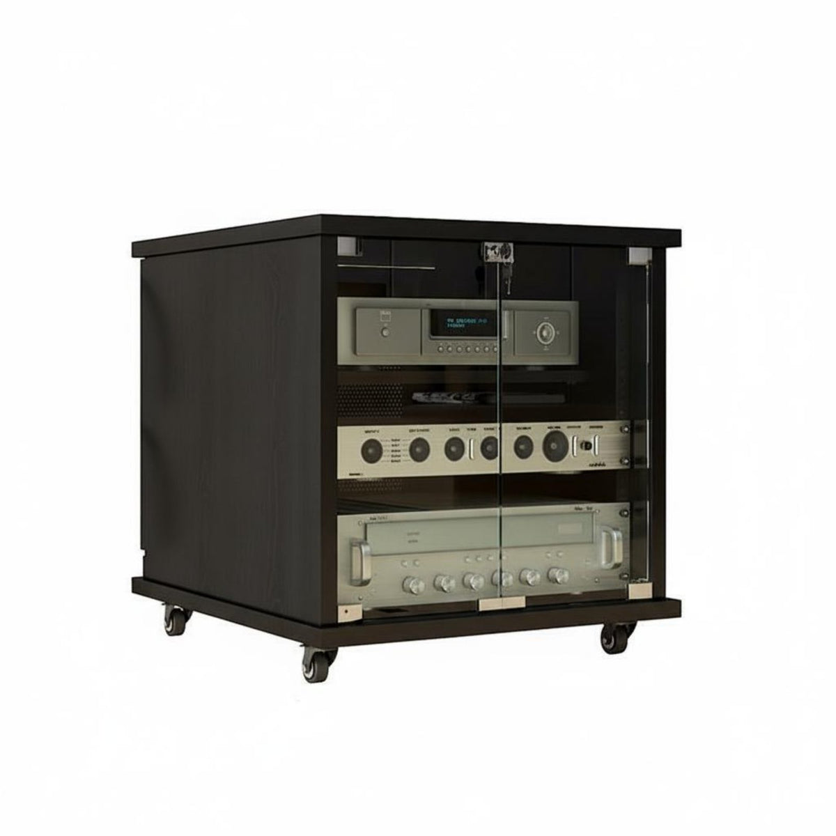Professional Audio Rack Cabinet Organizer Heavy-duty Casters Lockable Wheels Perforated Panel Glass Door Suitable for Djs KTV Studio Home Theater