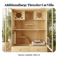 Large Wood Cat Villa, Multi-Level Enclosure, Spacious Cat House, Nordic Style, Home