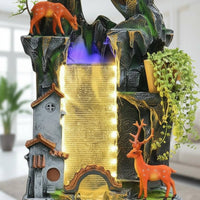 1 Piece Chinese Rockery Water Feature Indoor Fountain Mist Water Wheel Sculpture LED Lighting Tranquil Fog-generating Pump Suitable for Balcony Meditation Room Living Room Home Decoration