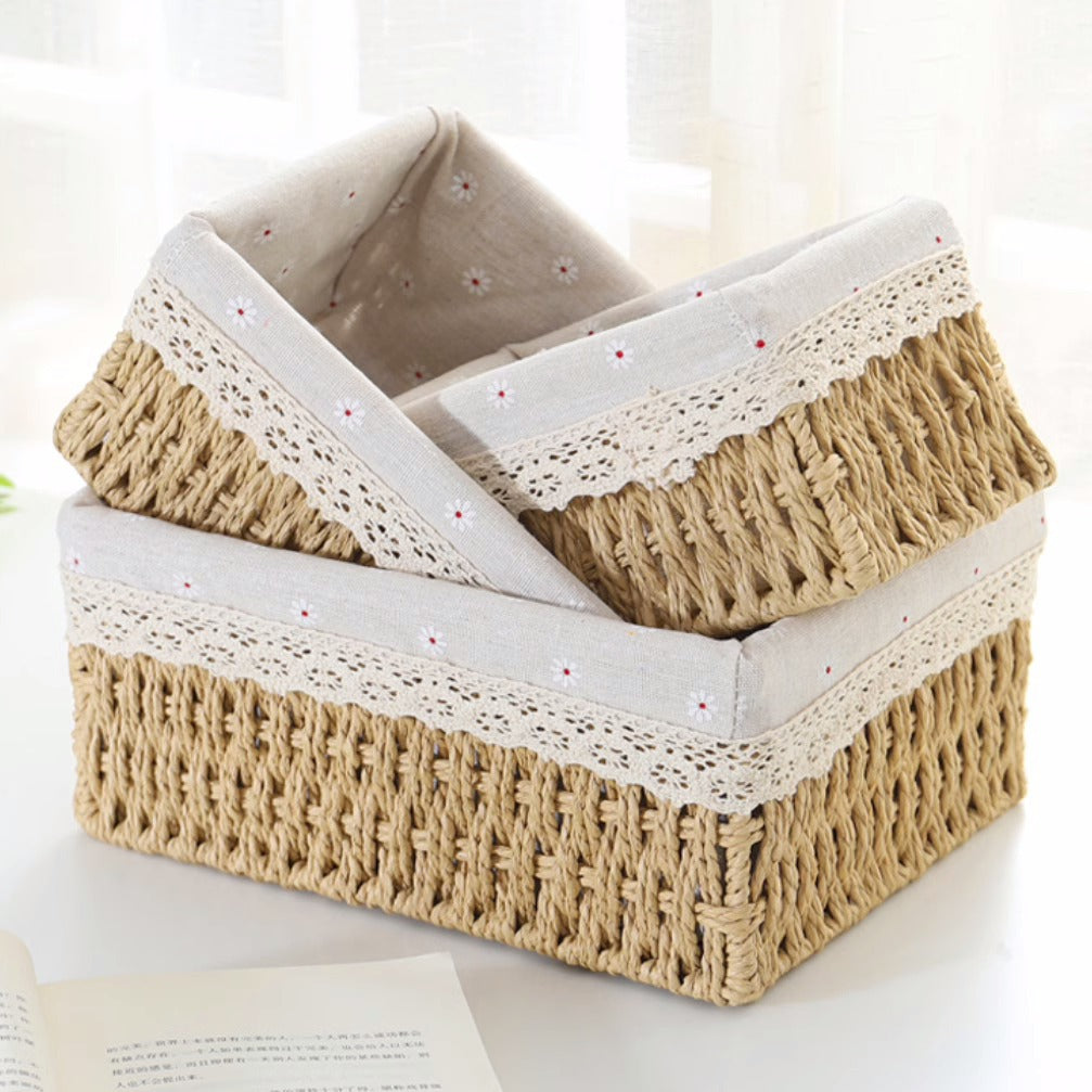 Woven Straw Storage Basket for Desktop Organization