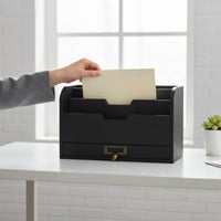 Wooden Desk Organizer with Drawer Large Capacity Desktop File Sorter Sturdy Design Wooden Mail Organizer