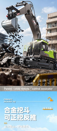 2.4G Remote Control Excavator Toy, Large Alloy 3-in-1 14-Channel Electric RC Digger