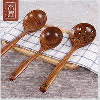 Long Handle Wooden Soup Spoon Set for Kitchen and Hotel