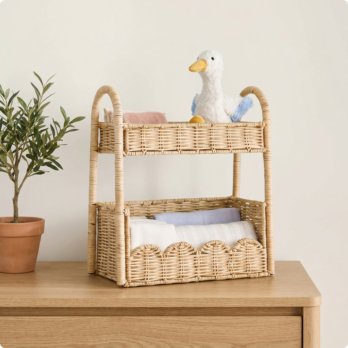 Woven Storage Rack Freestanding Rattan Storage Rack Boho Farmhouse Look