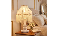 Table Lamp with Beads Pedestal Table Lamp with Fringe Classic Decorative for Bedroom, Vanity