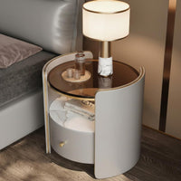 Round Nightstand Easy to Clean Round Side Table with Storage Rock Slab Surface 2-Tier Circular Nightstand for Hotel