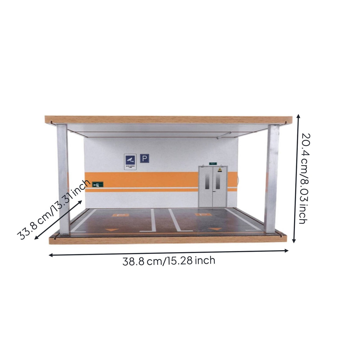 1:18 Scale Car Display Case Crystal-Clear Printing Printing LED Parking Garage
