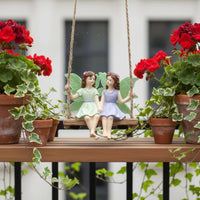 Resin Fairy Garden Hanging Decor Sisterhood Gift Two Fairies on a Swing Figurine Weather Resistant Swinging Sisters Fairy Statue for Gardeners, Patio