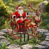 Santa and Reindeer Yard Stake Waterproof Santa Sleigh Stake Outdoor for Garden