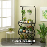 Multi-Tier Flower Rack with Hanging Bar Large Capacity for Gardeners, Homeowners