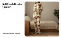 spotted feline Print Button-Front Sleep Suit Easy Care Button-Front Top and Pants Combo
