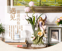 欧式花瓶天使玻璃花瓶创意摆件桌面小饰品树脂工艺品批发一件代发