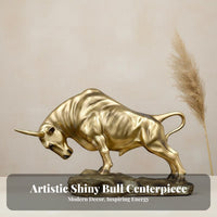 Golden Bovine Statue Nordic Design Charging Bovine Figurine Desktop Decor Imitation Bronze Finish Detailed Features
