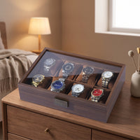 Watch Storage Box with Glass Lid Shielded for Dresser, Collectors