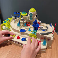 8 Obstacles Space Adventure Car Track Improves Fine Engine Skills Mechanical Car Obstacle Course No Batteries Required Button Activated Race Track Toy 6 Control Buttons for Boys, Kids, Toddlers
