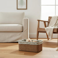 Woven Laundry Basket Rustic Design Rectangular Hamper Carrying Handles