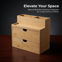 Bamboo Drawer Organiser with Compartments, Multi-Layer Desktop Storage Box for Cables and Stationery, 21x19x11.5cm