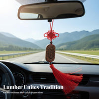 Intricately Carved Peach Wood Car Decoration Ideal Gift Engraved Wood Car Charm for Feng Shui Enthusiasts, Drivers, Rearview Mirror, Office