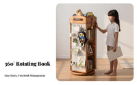 360-Degree Rotation children's Rotating Bookcase Rainbow Design Revolving Book Rack Floor-Standing Bookshelf Large Capacity for Toddlers, Students, Living Room, Reading Corner, Playroom, Nursery
