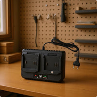 Twin Battery Charger Corded Twin Channel Charger Electronics Accessory Black Rounded Shape