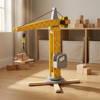 Realistic Wooden Vertical Structure Crane Stable Base Toy Vertical Structure Crane Yellow and Gray for Children