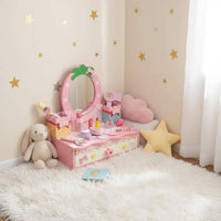 Kids Makeup Vanity Set Wooden Dressing Table Child Design Princess Pretend Makeup Table for Young Children, Playroom