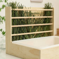Hay Feeder and Guinea Pig Feeder with Food Bowls, Wooden Hay Rack Small Pet Feeder for Hamster Feeder