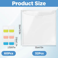 32-Piece Scrapbook Paper Storage Box with 60 Adhesive Index Labels, Clear Plastic Craft Paper Organizer