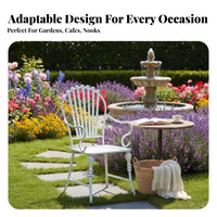 White Metal Table and Chair Set Retro Design Ornate 3-Piece Table and Chair Set Rust-Resistant Weather-Resistant for Balcony
