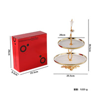 Two Layer Fruit Tray High-End Look Ceramic Dessert Plate Stand Gold Trim