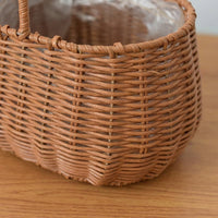 Woven Wicker Basket with Handle and Waterproof Liner, Rustic Rattan Storage Hamper, Empty Easter Basket for Egg Hunts, Flower Girls, Wedding and Spring Garden Decoration