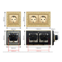 Brass Socket with USB Decorative Carved Frame Universal Power Outlet