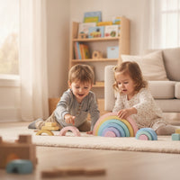 Smooth Wooden Rainbow Stacker Glossy Wooden Arch Stacker Child-Led Rainbow Stacking Toy Holistic for Classroom