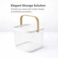 Mesh Wire Metal Storage Basket Wooden Handle, Metal Storage Basket with Handles, Modern Home Storage Basket Wooden Handles