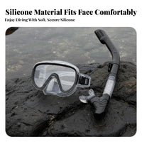 Tempered Glass Lens Snorkel Set Adjustable Strap Anti-Fog Diving Mask Set Ergonomic Fit for Snorkelers, Beginners, Beach, Vacation, Swimming
