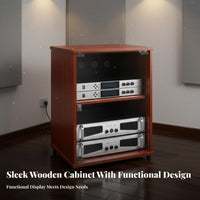 Wooden Amplifier Cabinet with Wheels Multi-layer Audio Component Stand Strong Load-bearing Media Storage Adjustable Shelves Suitable for Audiophiles Living Room