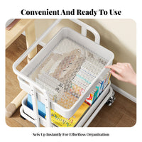 Foldable Rolling Bookshelf Large Storage Capacity 3-Tier Collapsible Trolley