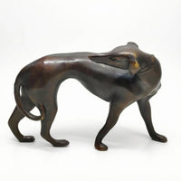 Copper Dog Sculpture Dark Brown Patina Room Ornament Molded Details