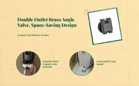Water Flow Control Valve, Brass Double Outlet Shut-close Valve, Splitter Adapter for Washing Machine, Laundry, Kitchen Sink, Bathroom, Leak-resistant Design