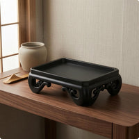 Ornamental Pedestal Tray Black Resin Decorative Tray Stand Cutout Design