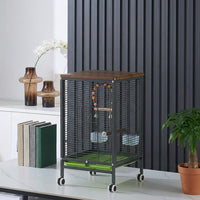 Parrot Cage and Cockatiel Cage with Wheels, Rectangular Myna Bird Cage and Bird Carrier with Pull-Out Tray, Portable Rolling Stand for Budgies