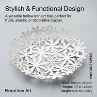 Metal Fruit Bowl with Flower Hollow Design for Kitchen Counter, Iron Basket for Minimalist Home Decor