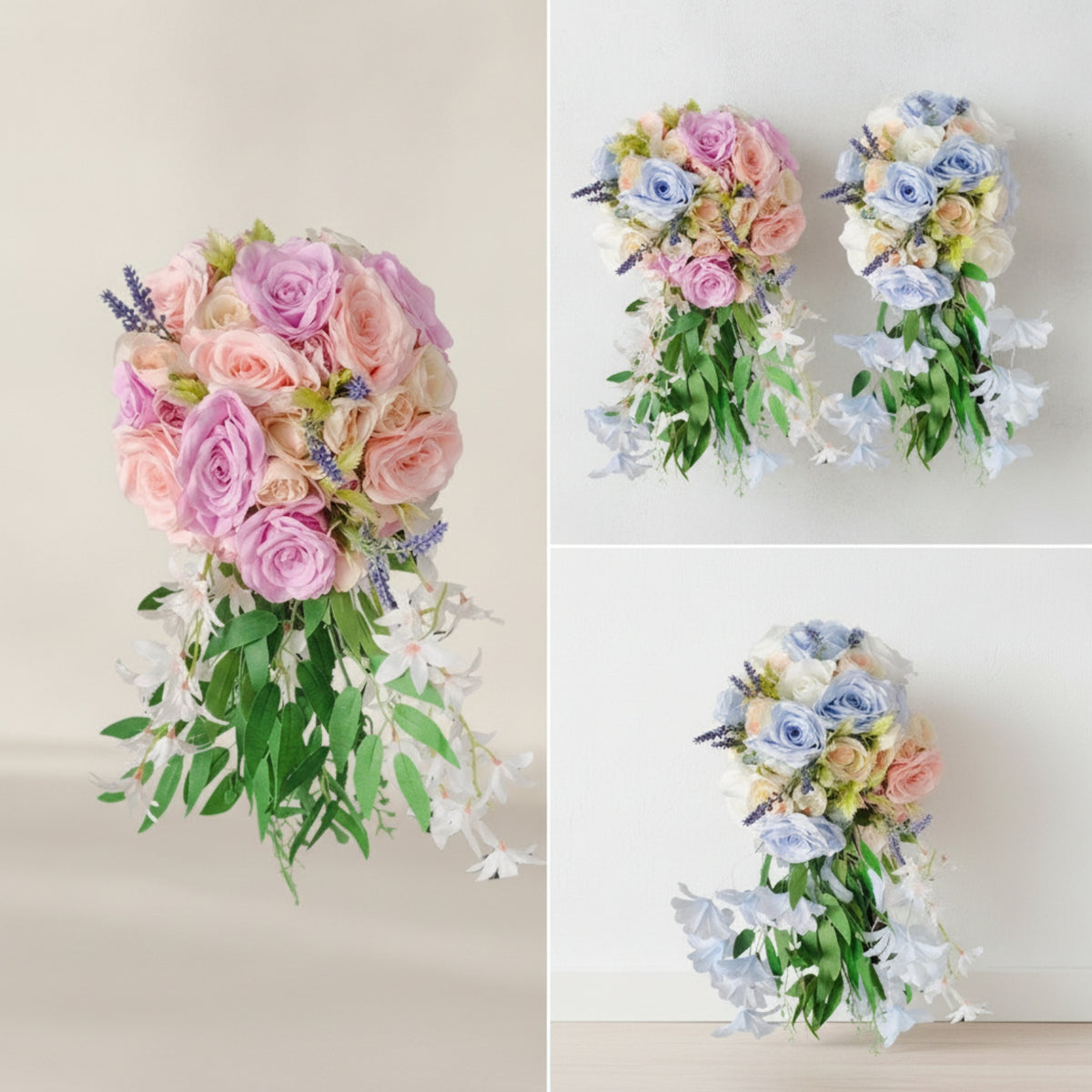 Artificial Cascading Bridal Bouquet Pre-Made Waterfall Bouquet Elegant Romantic for Brides, Bridesmaids, Weddings