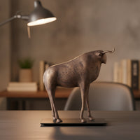 Bull Sculpture Abstract Bull Statue Antique-Evocative Sculpture with Base for Art Collectors, Office, Entryway