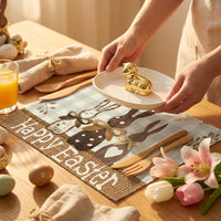 4 Piece Easter Placemats with Rustic Bunny & Gingham Print, Heat Resistant Linen Table Mats, Washable Dining Room Decor for Spring Parties, Seasonal Home & Kitchen