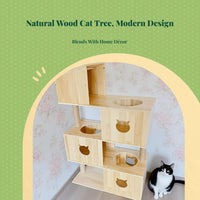 Wood cat tree with condo